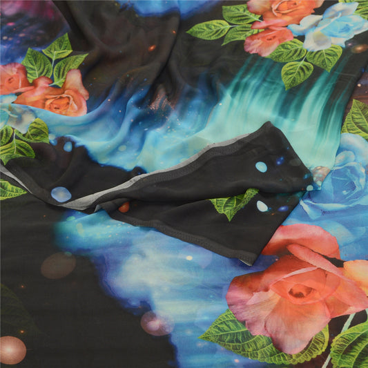 Sanskriti Vintage Sarees Sort Digitalt Trykt Georgette Sari Blødt Håndværk Bæredygtigt Stof