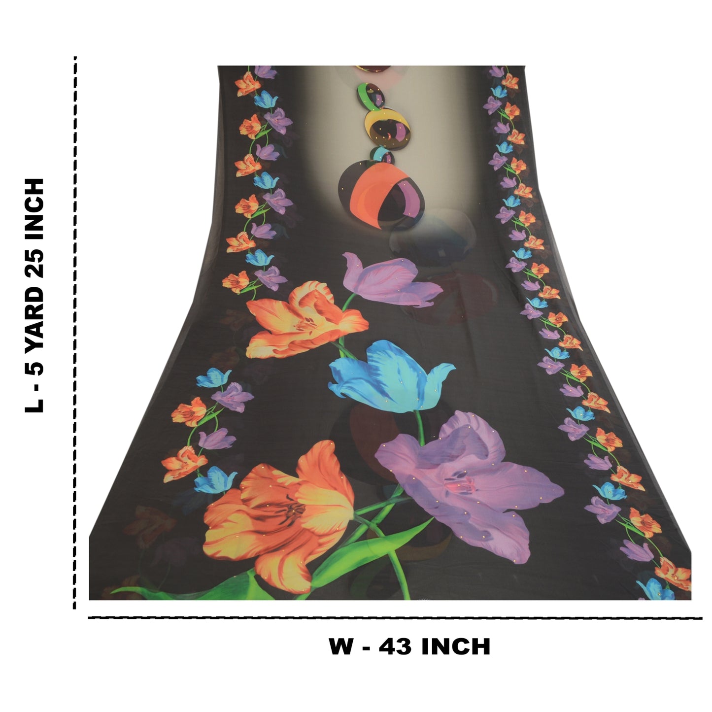 Sanskriti Vintage Sarees Gray Digital Printed Rhinestone Georgette Sari Sustainable Fabric