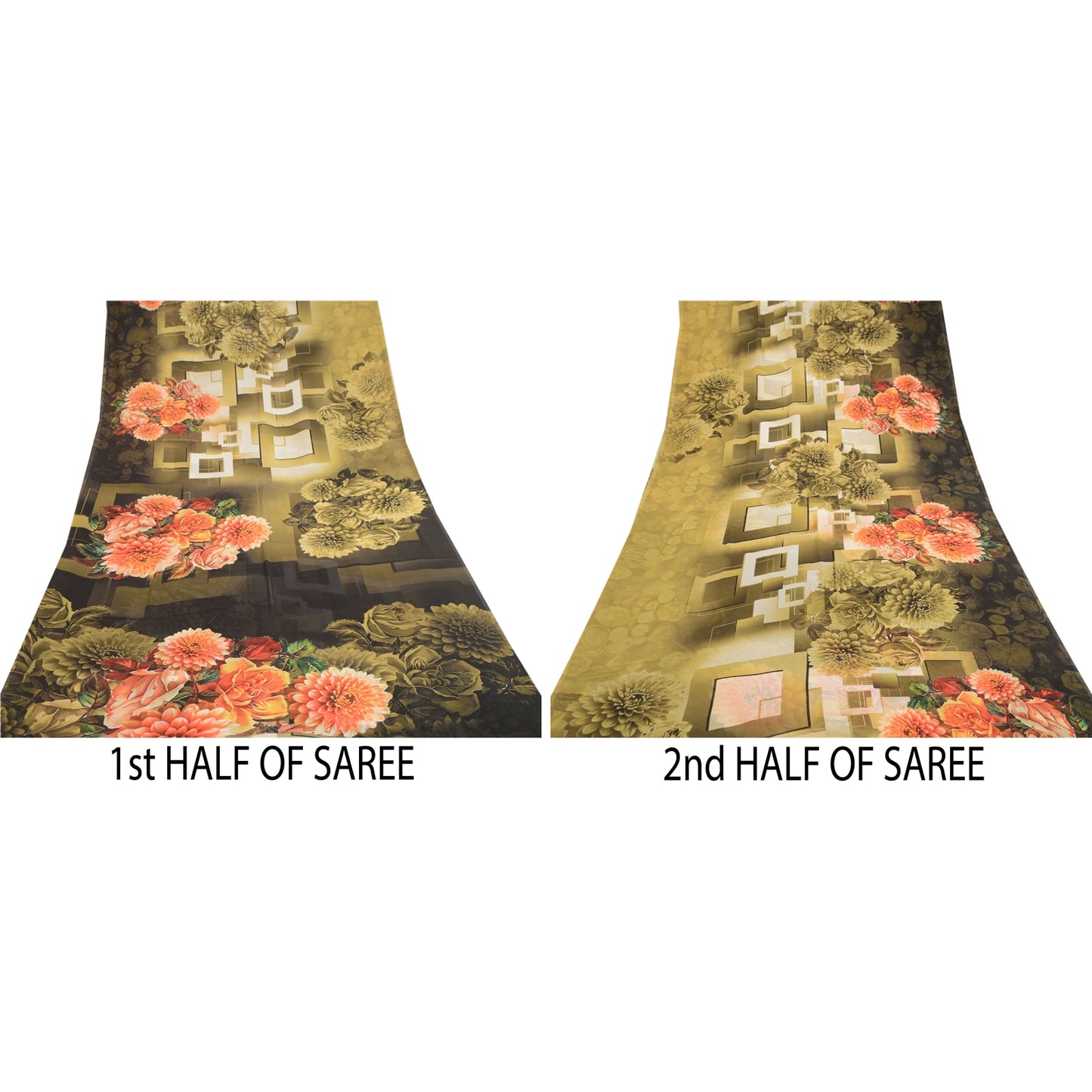 Sanskriti Vintage Sarees Olive Green Digital Printed Georgette Sari Craft Sustainable Fabric