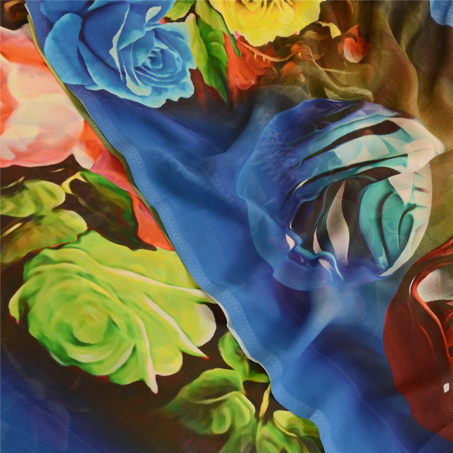 Sanskriti Vintage Sarees Blue Digital Printed Georgette Sari Floral Craft Sustainable Fabric