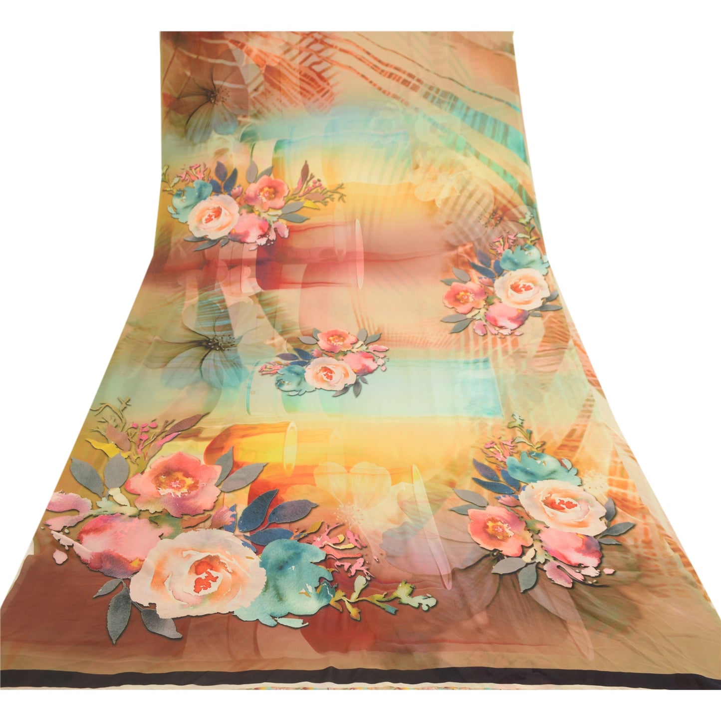 Sanskriti Vintage Sarees Multi Digital Printed Georgette Sari Soft Craft Sustainable Fabric