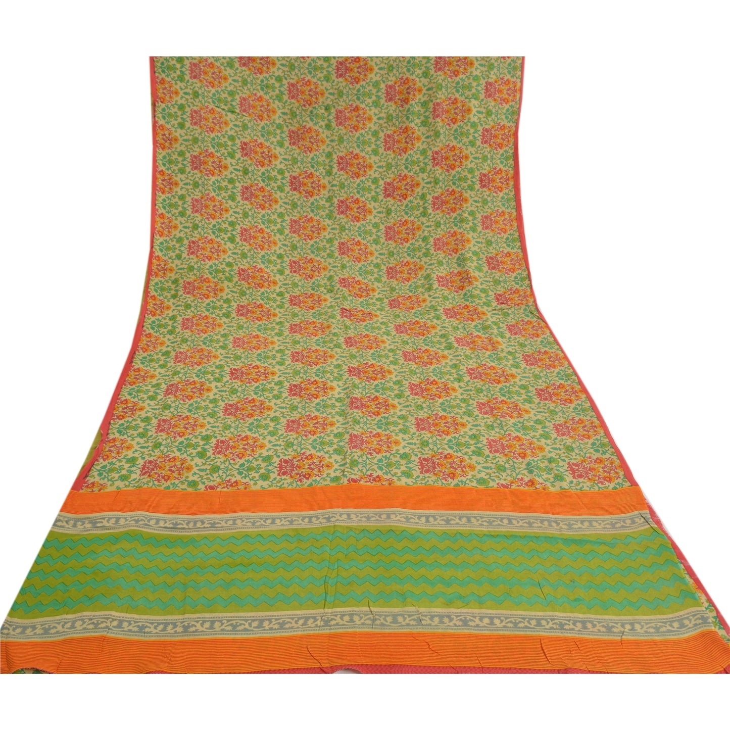 Sanskriti Vintage Sarees Green Blend Georgette Printed Sari Floral Craft Sustainable Fabric