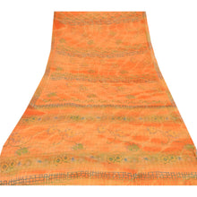 Load image into Gallery viewer, Sanskriti Vintage 100% Pure Chiffon Silk Leheria Saree Orange Printed Sari Craft Fabric
