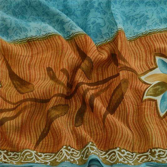 Sanskriti Vintage Sarees Multi Pure Georgette Silk Printed Sari 5yd Craft Sustainable Fabric