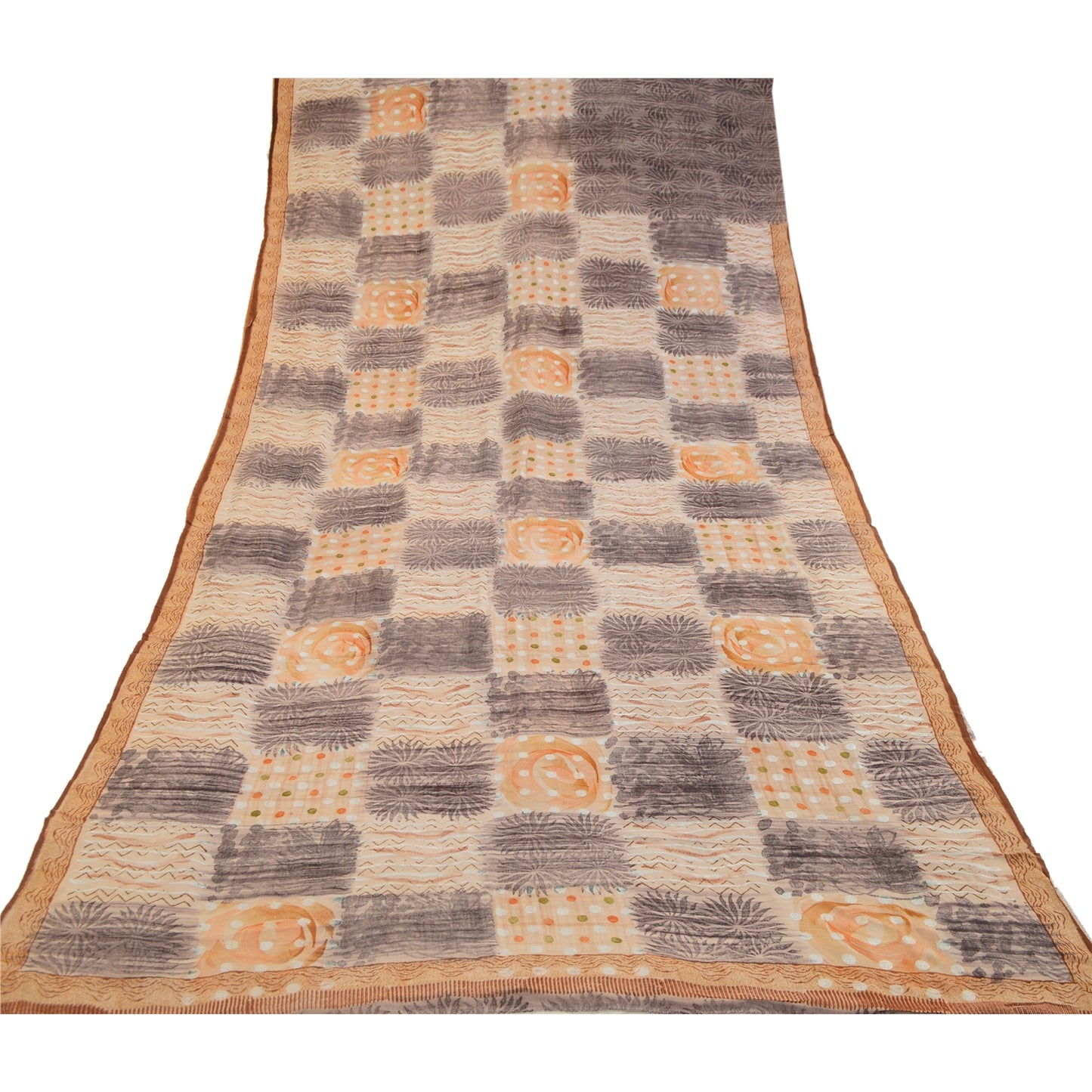 Sanskriti Vintage Sarees Multi Pure Georgette Silk Printed Sari 5YD Craft Sustainable Fabric