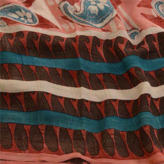 Sanskriti Vintage Sarees Multi Pure Georgette Silk Printed Sari 5yd Craft Sustainable Fabric