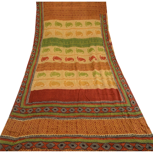 Sanskriti Vintage Sarees Multi Blend Georgette Trykt Sari Blomsterhåndværk Bæredygtigt Stoff