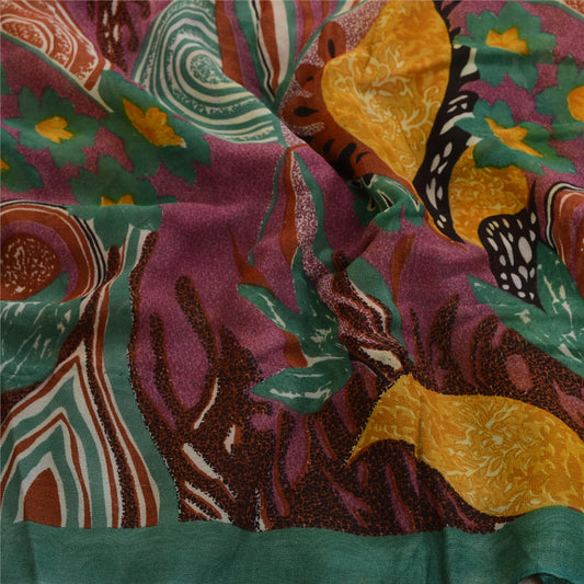 Sanskriti Vintage Sarees Purple Blend Georgette Printed Sari Floral Craft Sustainable Fabric