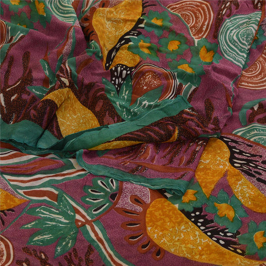 Sanskriti Vintage Sarees Lilla Blend Georgette Trykt Sari Blomsterhåndværk Bæredygtigt Stoff