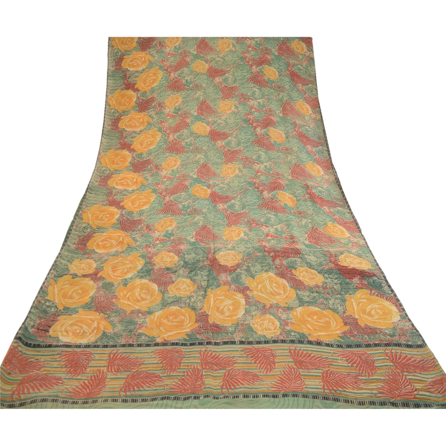 Sanskriti Vintage Sarees Multi Pure Georgette Silk Printed Sari 5yd Craft Sustainable Fabric