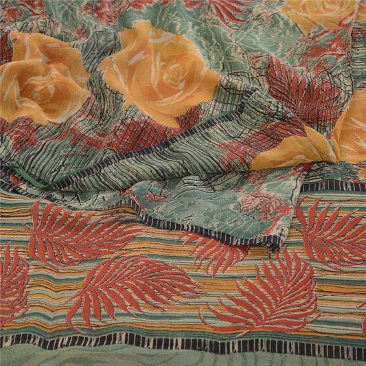 Sanskriti Vintage Sarees Multi Pure Georgette Silk Printed Sari 5yd Craft Sustainable Fabric