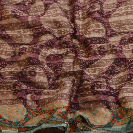 Sanskriti Vintage Sarees Purple Pure Georgette Silk Woven Printed Sari Sustainable Fabric