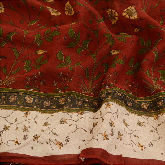 Sanskriti Vintage Sarees Dark Red Pure Georgette Silk Printed Sari Craft Sustainable Fabric
