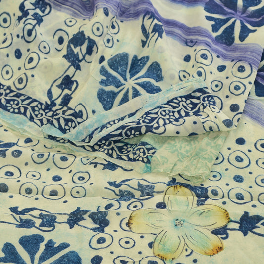 Sanskriti Vintage Sarees Pastelgrøn Blend Georgette Trykt Sari Håndværk Bæredygtigt Stoff