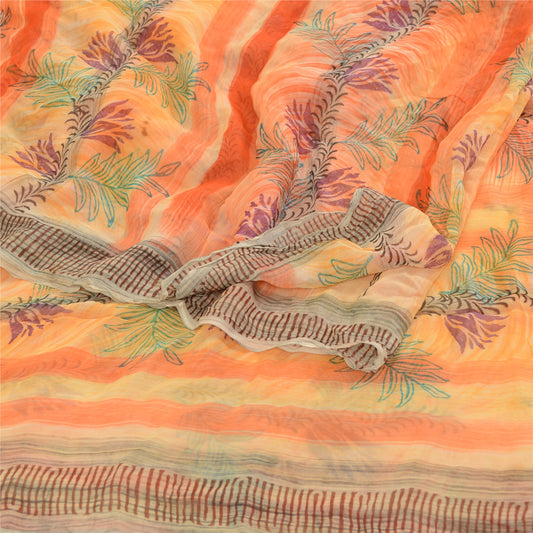 Sanskriti Vintage Peach Sarees Blend Georgette Trykt Sari Håndværk 5 Yard Bæredygtigt Stof