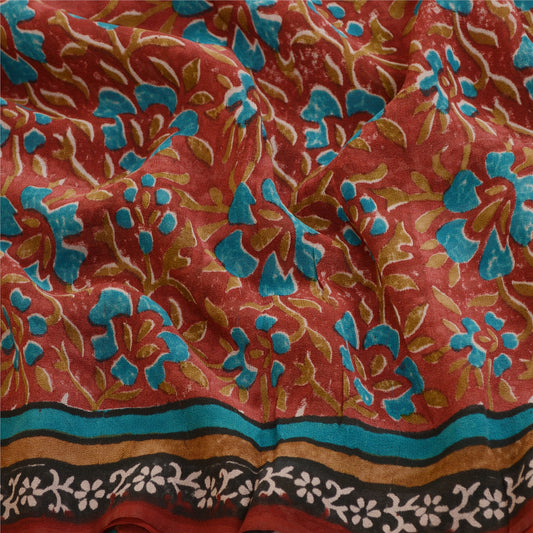 Sanskriti Vintage Dark Red Sarees Pure Georgette Silk Printed Sari Craft Sustainable Fabric