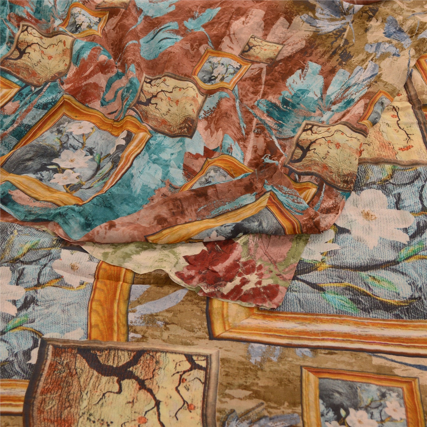 Sanskriti Vintage Sarier Multi Ren Georgette Silke Trykt Sari 5yd Håndværk Bæredygtigt Stoff