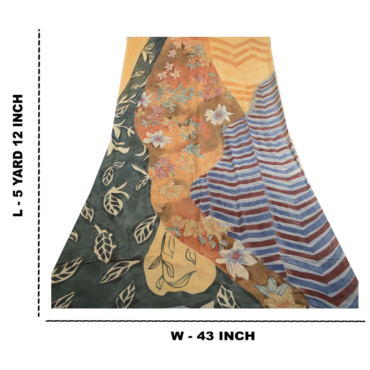 Sanskriti Vintage Sarees Cream Blend Georgette Printed Sari Floral Craft Sustainable Fabric