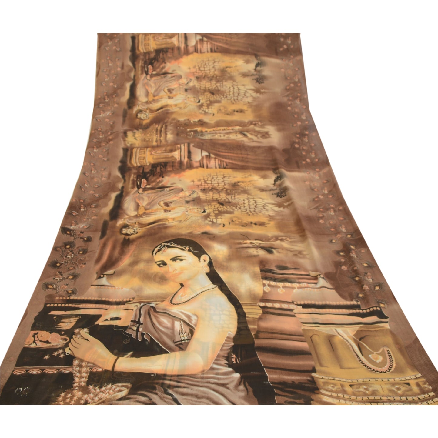 Sanskriti Vintage Sarees Brown Women Digital Printed Georgette Sari Craft Sustainable Fabric