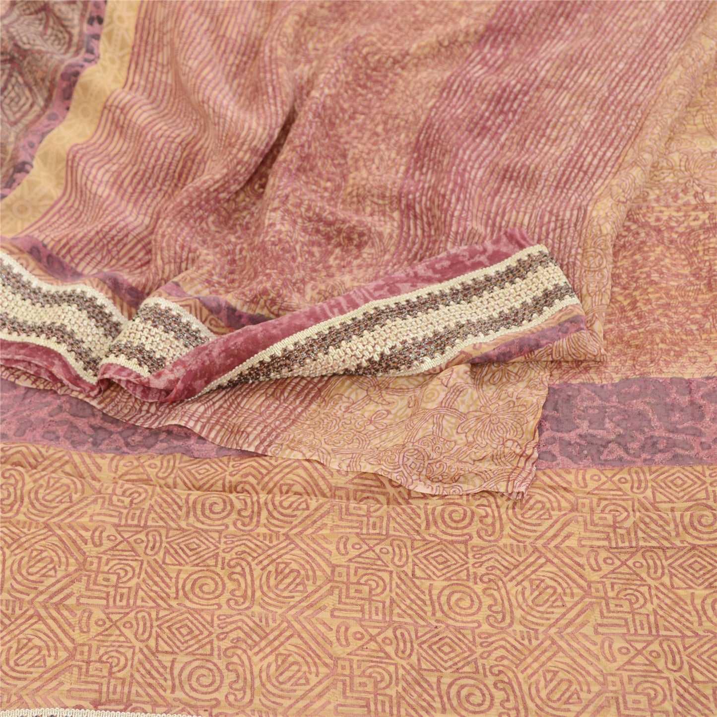 Sanskriti Vintage Sarees Purple Pure Georgette Silk Printed Sari Craft Sustainable Fabric