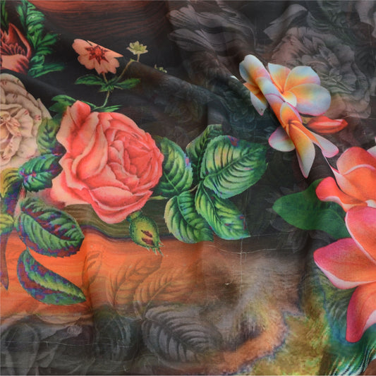 Sanskriti Vintage Sarees Sort Digitalt Trykt Georgette Sari Blødt Håndværk Bæredygtigt Stof