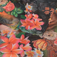 Load image into Gallery viewer, Sanskriti Vintage Sarees Black Digital Printed Georgette Sari Soft Craft Fabric
