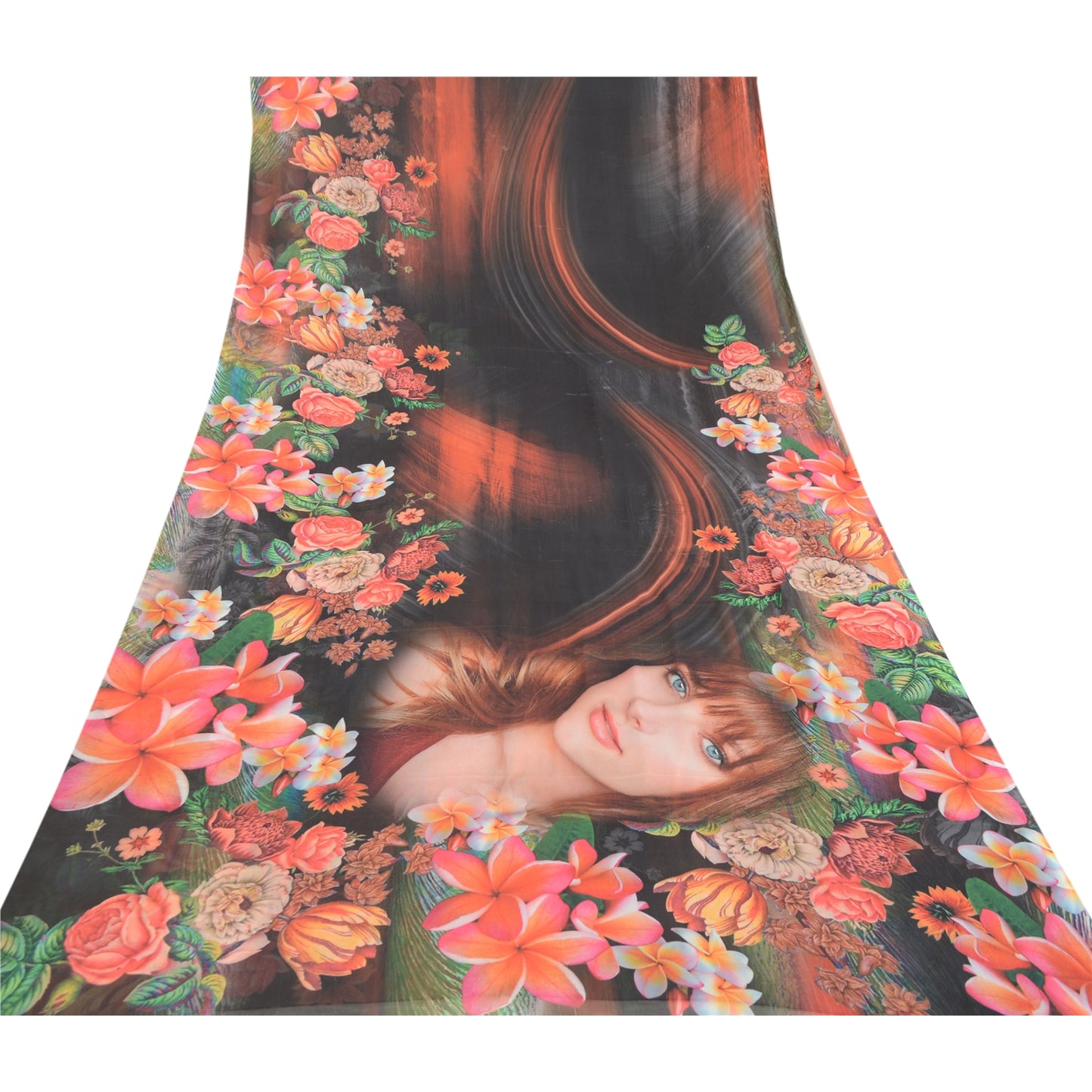 Sanskriti Vintage Sarees Black Digital Printed Georgette Sari Soft Craft Sustainable Fabric