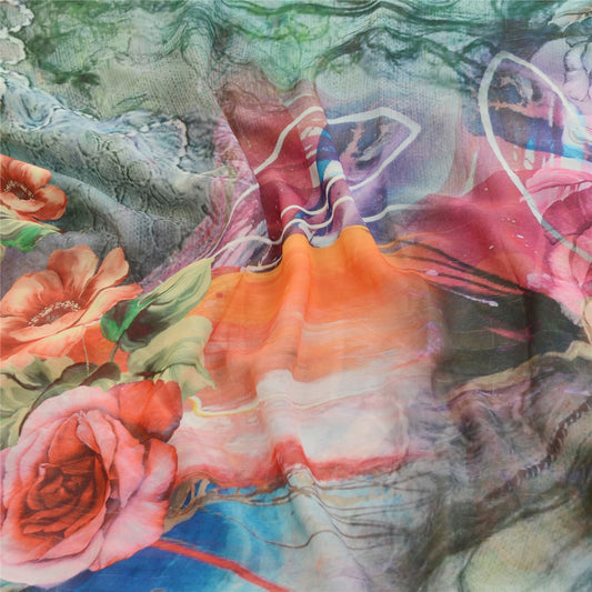 Sanskriti Vintage Sarees Multi Digital Print Georgette Sari Blødt Håndværk Bæredygtigt Stof