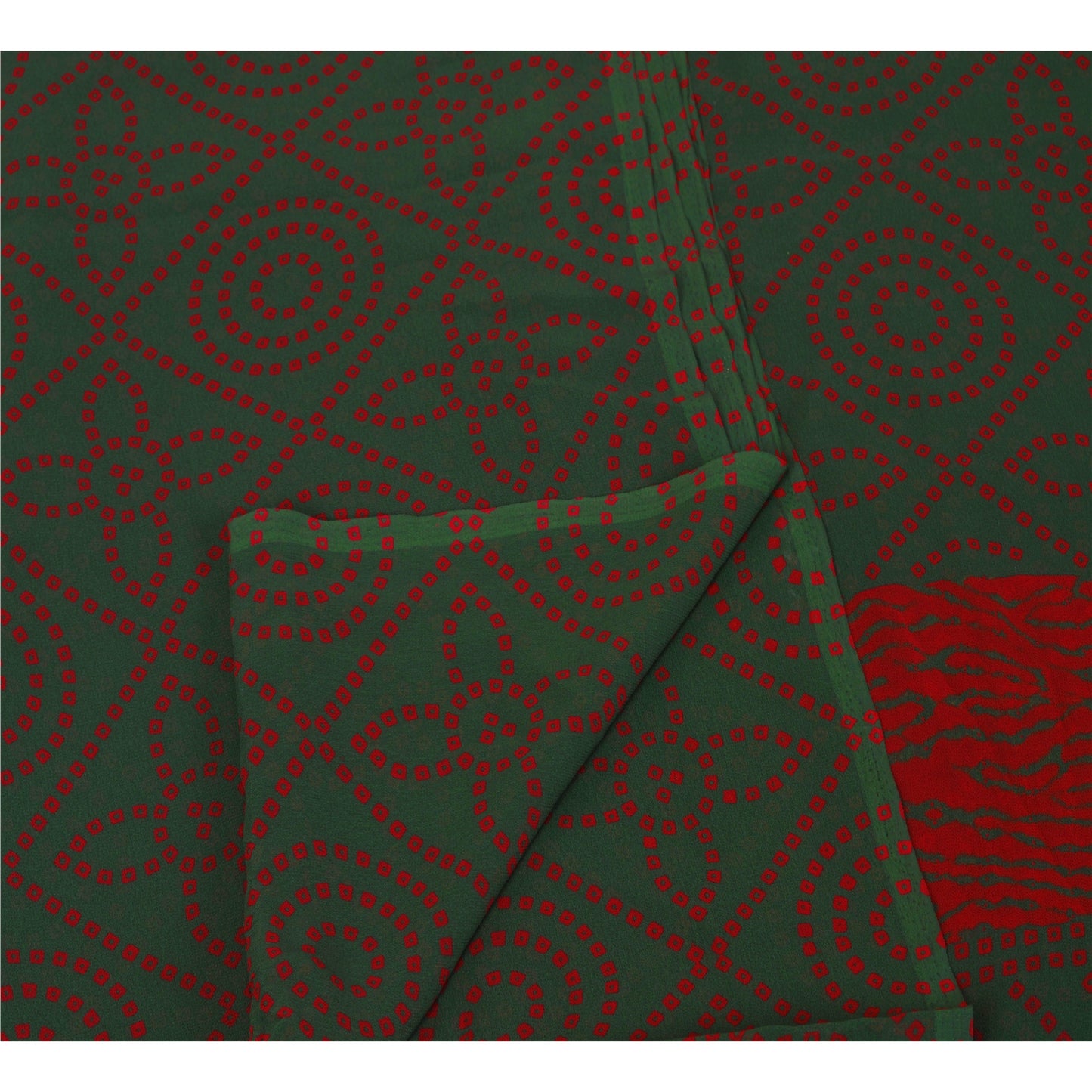 Sanskriti Vintage Bandhani Printed Georgette Saree Green Dress Making Sari Craft Sustainable Fabric