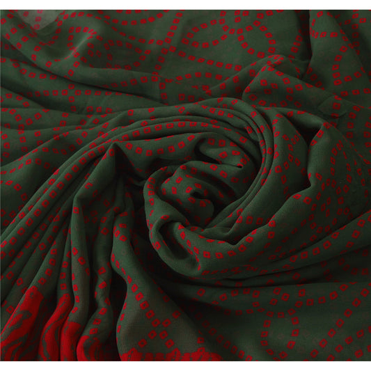 Sanskriti Vintage Bandhani Printed Georgette Saree Green Dress Making Sari Craft Sustainable Fabric