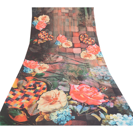 Sanskriti Vintage Sarees Multi Digital Printed Georgette Blouse Piece Sari Craft Sustainable Fabric