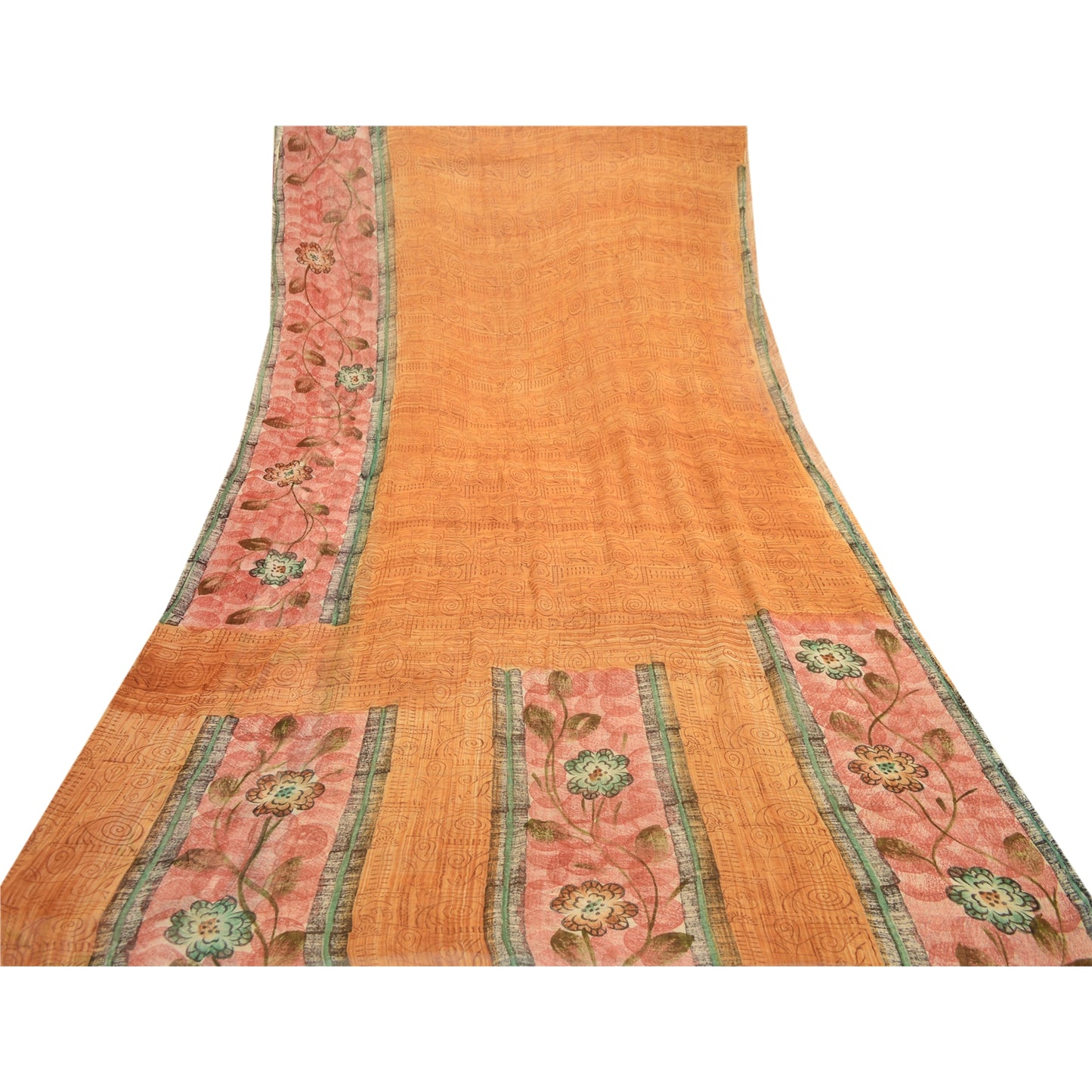 Sanskriti Vintage Sarees From India Brown Blend Geogette Print Sari Craft Sustainable Fabric