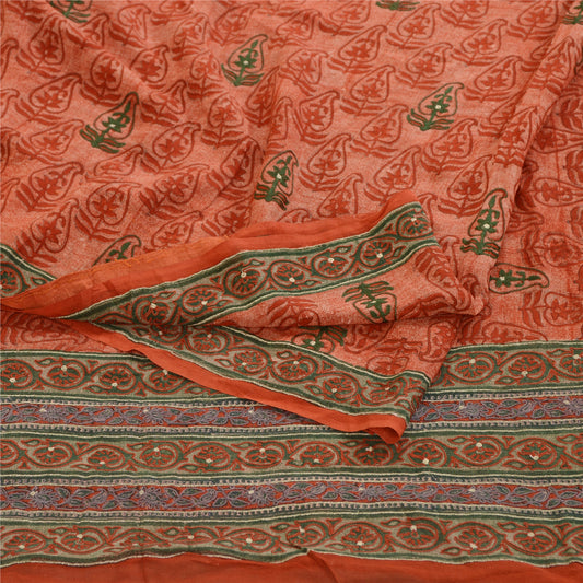 Sanskriti Vintage Sarees Rød Broderet Ren Geogette Silke Trykt Sari Bæredygtigt Stof