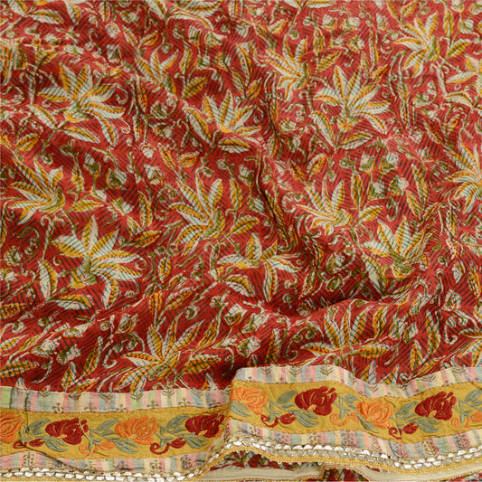 Sanskriti Vintage Sarees Red Blend Geogette Printed Patch Work Sari Craft Sustainable Fabric