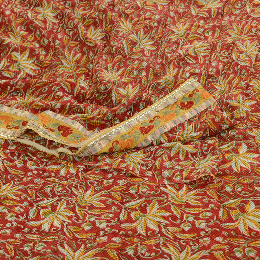 Sanskriti Vintage Sarees Red Blend Geogette Printed Patch Work Sari Craft Sustainable Fabric