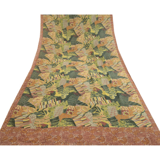 Sanskriti Vintage Sarees Multi From India Pure Geogette Silk Printed Sari Sustainable Fabric