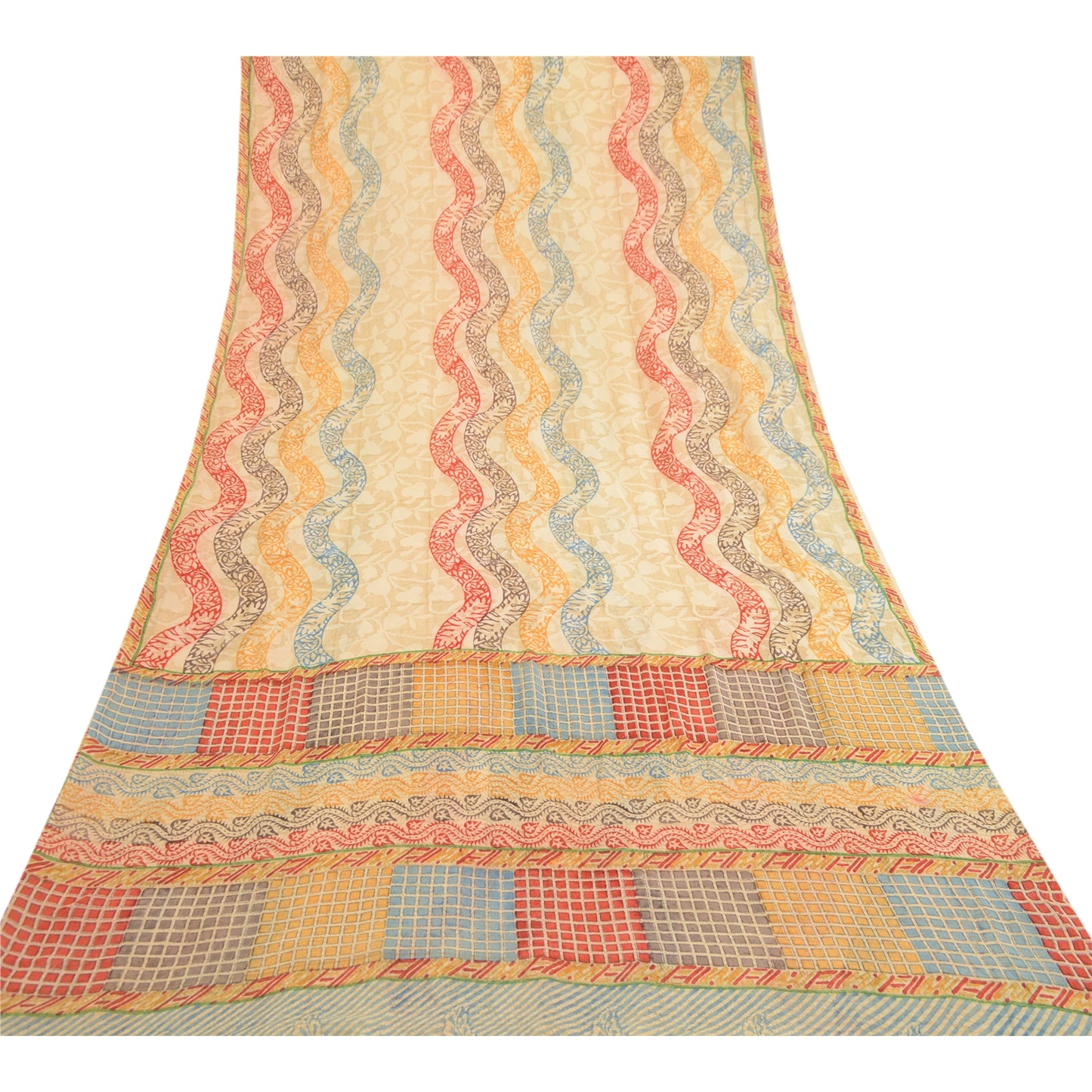 Sanskriti Vintage Sarees Multi Pure Georgette Silk Printed Sari 5yd Craft Sustainable Fabric