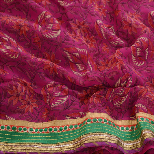 Sanskriti Vintage Sarier i lilla blanding med Georgette-tryk, 5 m håndværk i bæredygtigt stof