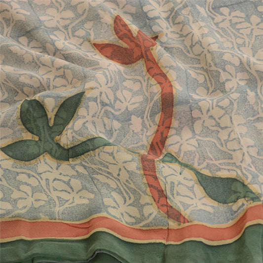 Sanskriti Vintage Sarees Orange Pure Georgette Silk Printed Sari Craft Sustainable Fabric