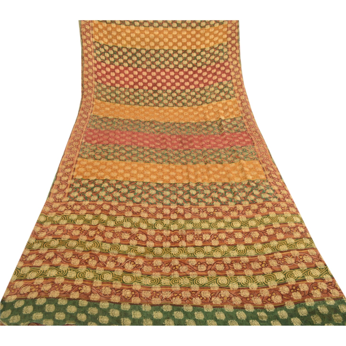 Sanskriti Vintage Sarees Multi Woven Print Pure Georgette Silk Sari Craft Sustainable Fabric