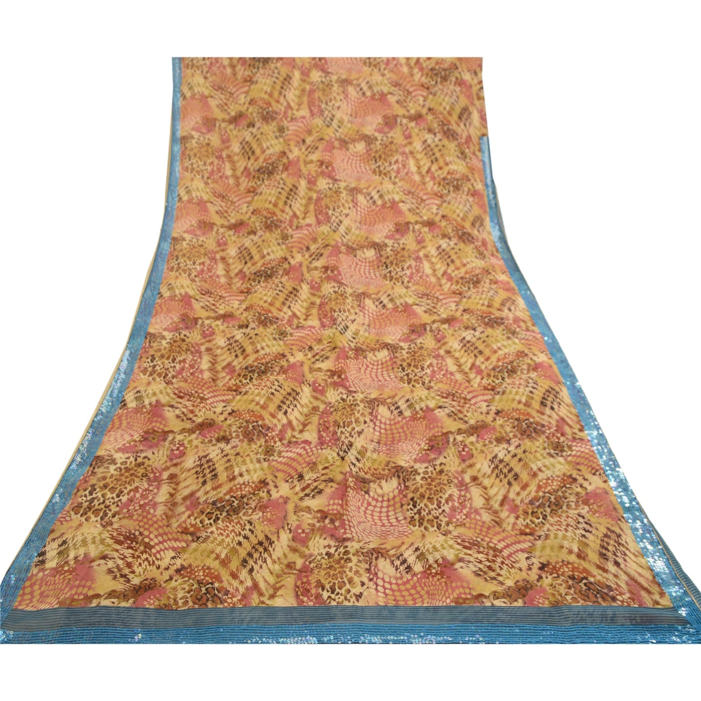 Sanskriti Vintage Sarees Multi Pure Georgette Silk Printed Sari 5yd Craft Sustainable Fabric