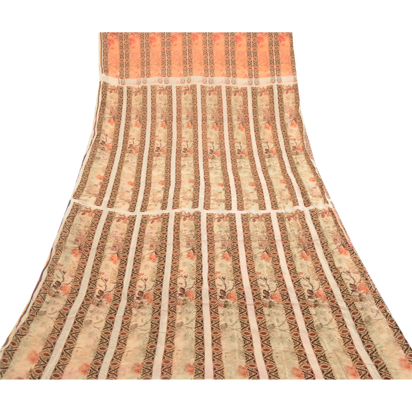 Sanskriti Vintage Sarees Indian Peach Blend Georgette Printed Sari Craft Sustainable Fabric