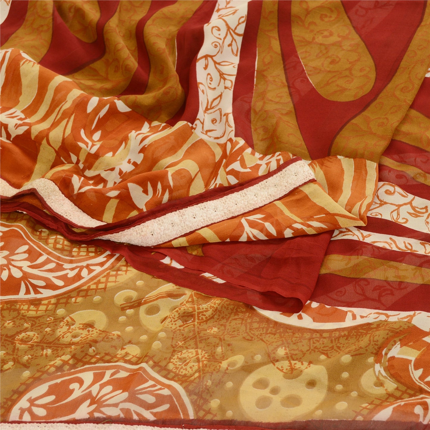 Sanskriti Vintage Sarier Multi Ren Georgette Silke Trykt Sari 5yd Håndværk Bæredygtigt Stoff