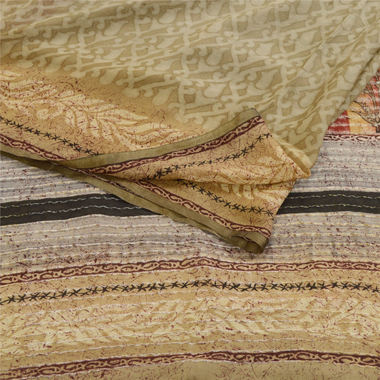 Sanskriti Vintage Sarees Grå Ren Georgette Silke Trykt Zari Sari Håndværk Bæredygtigt Stof