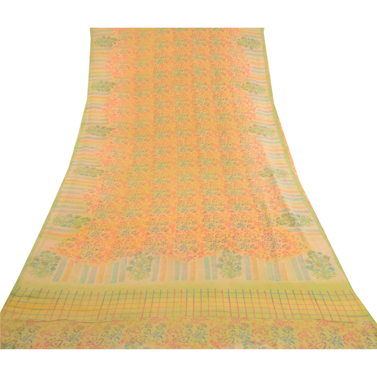 Sanskriti Vintage Sarees Pure Georgette Silk Block Printed Sari 5yd Craft Sustainable Fabric