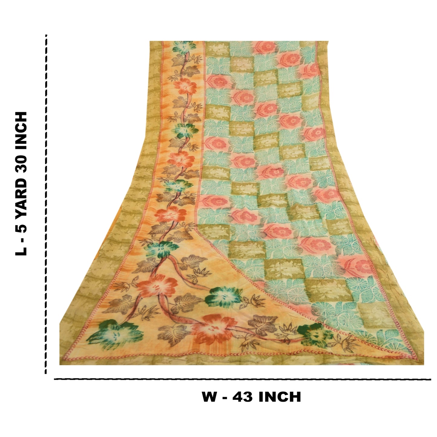 Sanskriti Vintage Sarees Multi Pure Georgette Silk Printed Sari 5yd Craft Sustainable Fabric