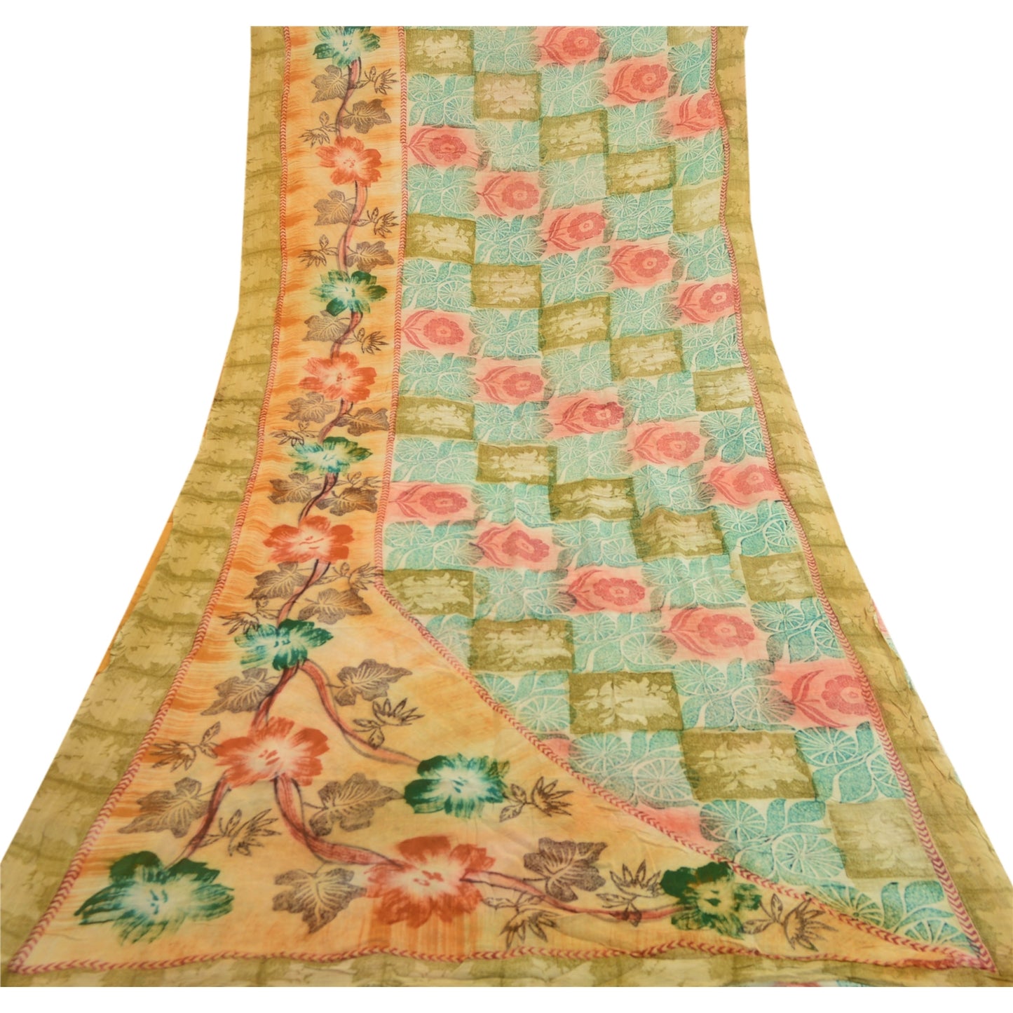 Sanskriti Vintage Sarier Multi Ren Georgette Silke Trykt Sari 5yd Håndværk Bæredygtigt Stoff