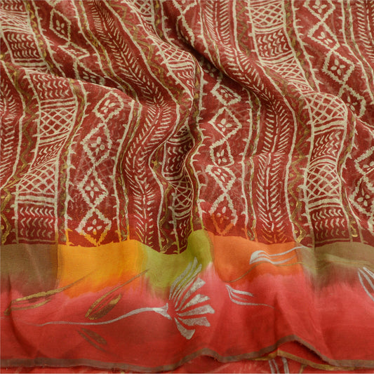 Sanskriti Vintage Sarees Mørkerøde Ren Georgette Silke Trykt Sari Håndværk Bæredygtigt Stoff