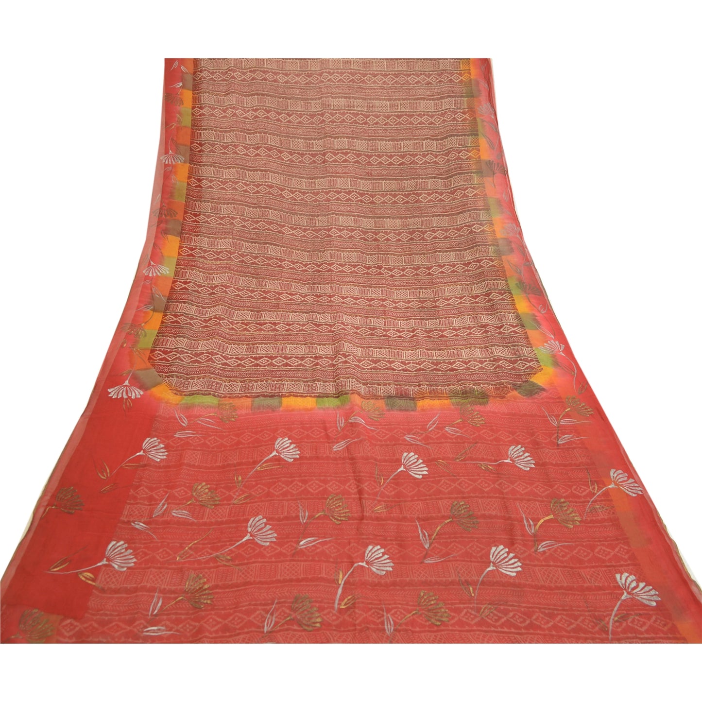 Sanskriti Vintage Sarees Dark Red Pure Georgette Silk Printed Sari Craft Sustainable Fabric