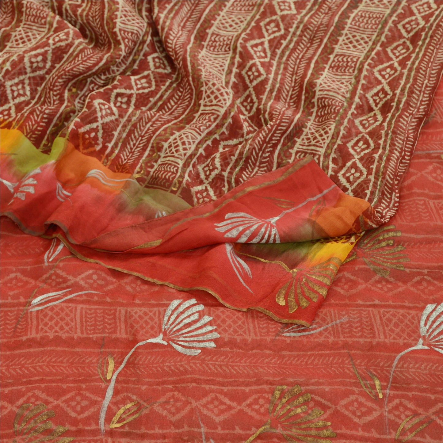 Sanskriti Vintage Sarees Dark Red Pure Georgette Silk Printed Sari Craft Sustainable Fabric